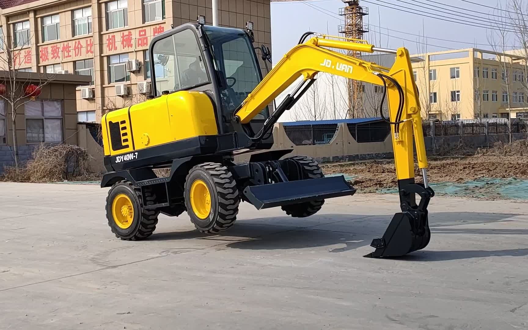 山鼎机械40小型轮式挖掘机性能展示农用多功能小四轮挖掘机