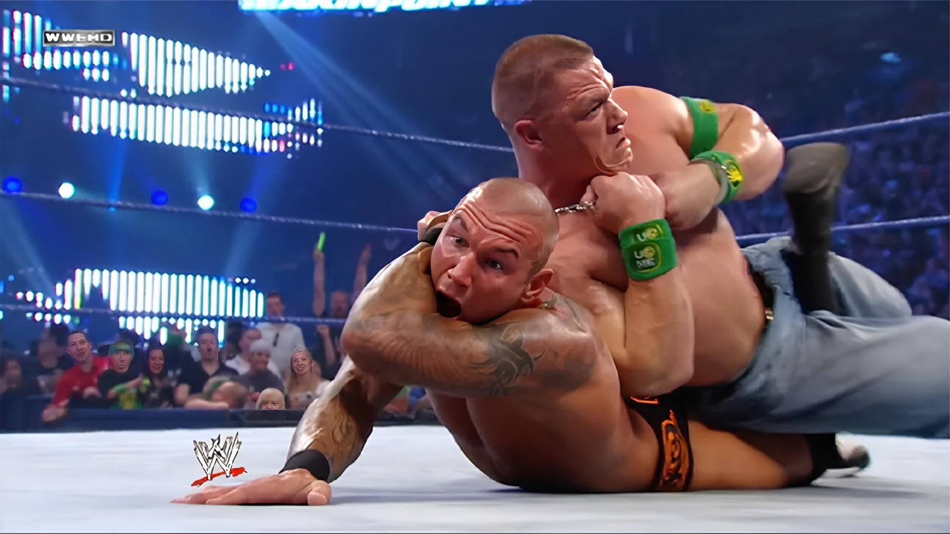 兰迪奥顿与约翰塞纳被拷在一起,慌乱逃窜却遭摧毁