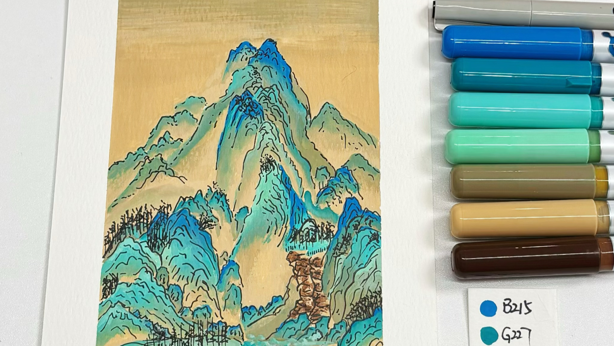 1分钟7支笔画千里江山/丙烯马克笔