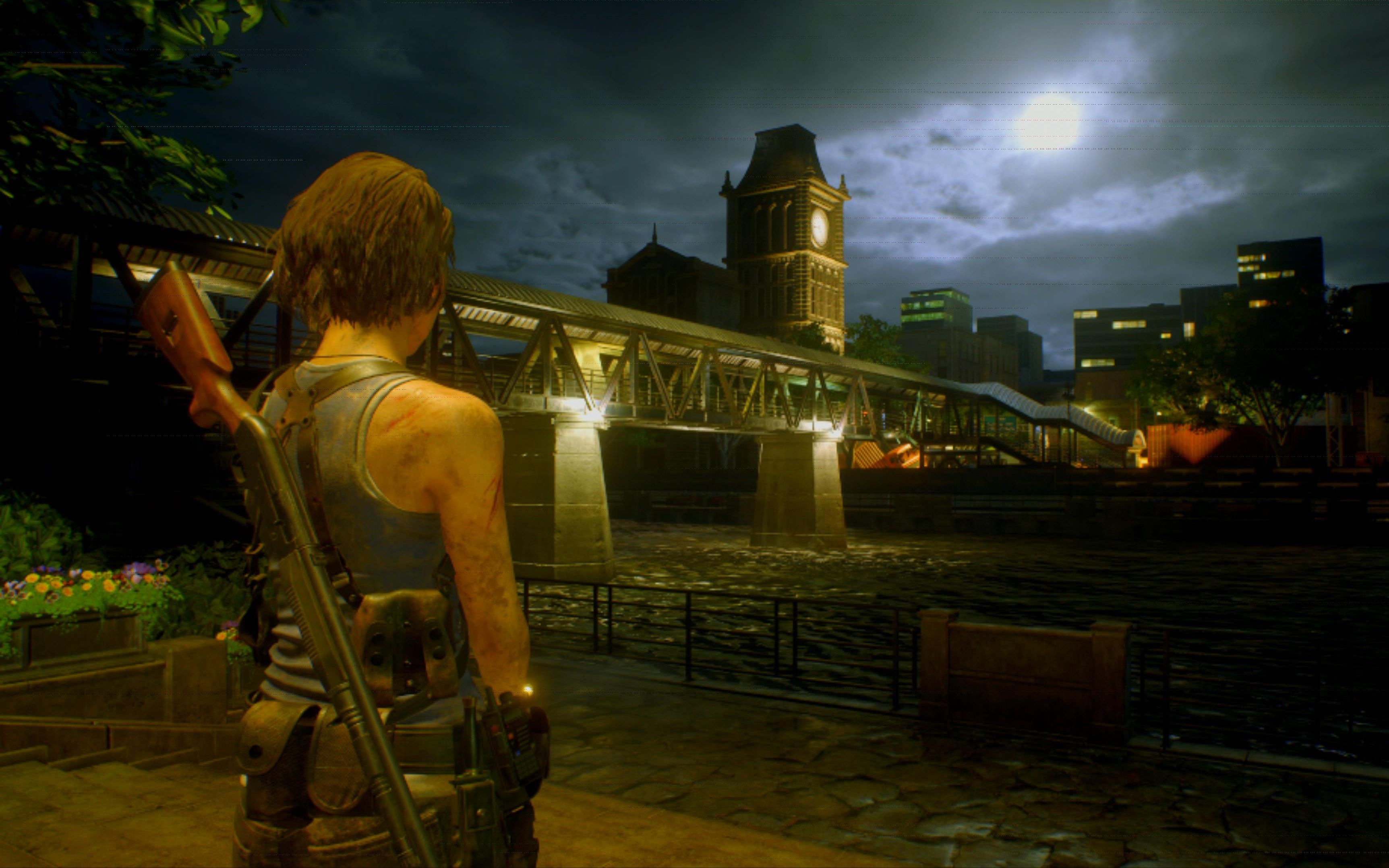 【4k】《生化危机3重制版》"吉尔漫步莱肯市"河畔赏钟楼美景hdr超动态