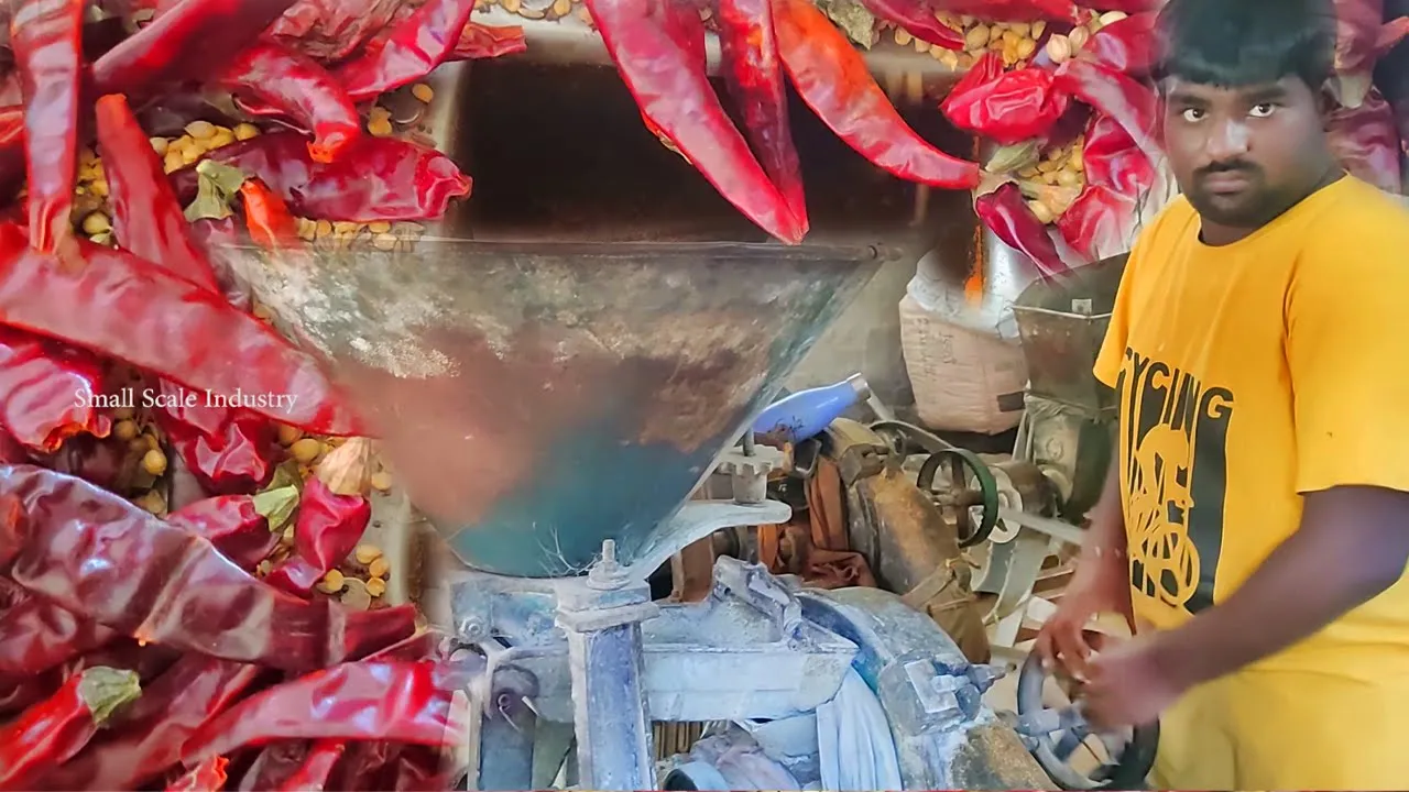 印度 - 辣椒粉使磨粉机磨红辣椒在前面的方法|小规模的产业
