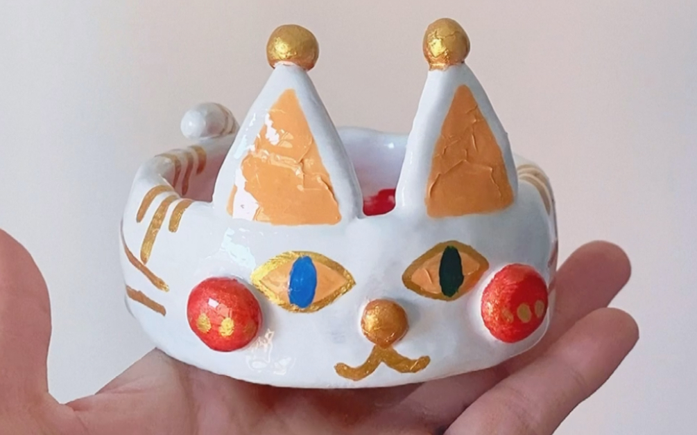 分享一个手工陶泥招财猫烟灰缸_哔哩哔哩_bilibili
