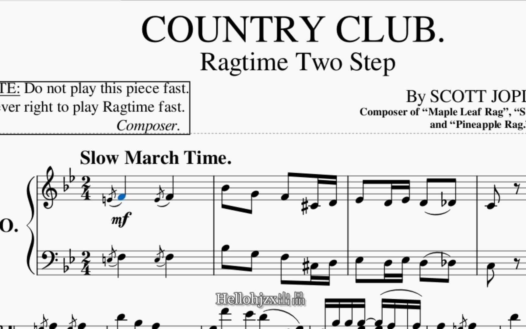 乔普林:《乡村俱乐部(降B大调版)》 Scott Joplin:Country Club(1909年出版的经典中后期拉格泰姆二步舞曲作品)哔哩哔哩bilibili