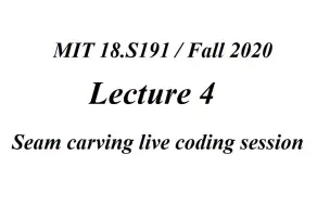 Download Video: 18.S191 MIT Fall 2020 - Lecture 4: Seam carving live coding session