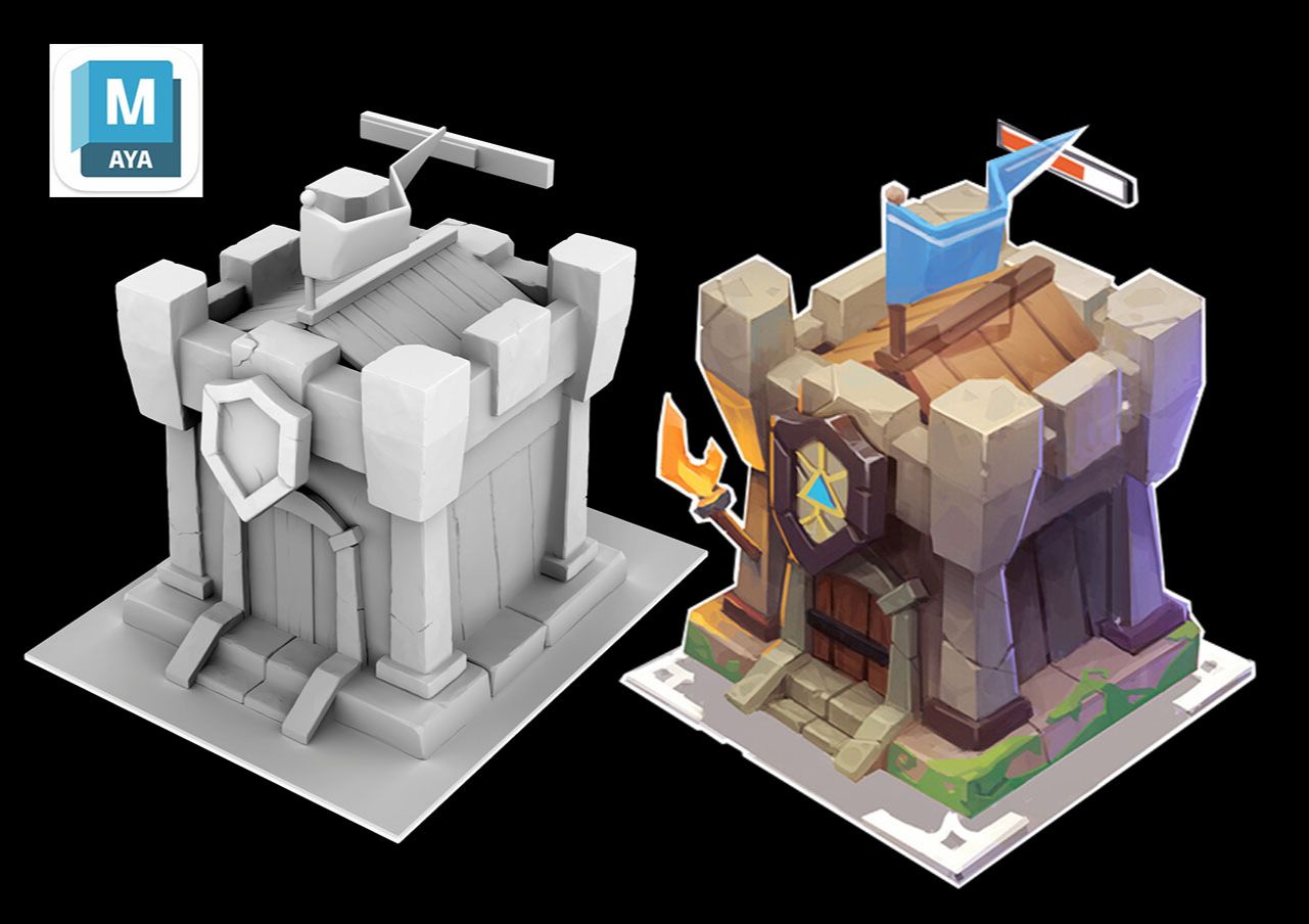 【次世代风格化场景-战士塔】maya zbrush制作风格化石头;零基础入门