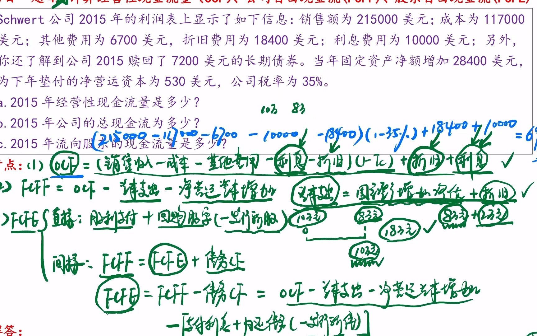 431金融硕士每日一题(第4题):计算经营性现金流量(OCF)、公司自由现金流量(FCFF)、股东自由现金流(FCFE)哔哩哔哩bilibili