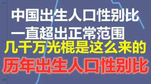 中国出生人口性别比一直超出正常范围！计划生育计划掉了多少女婴！几千万光棍是这么来的！历年出生人口性别比-数据可视化
