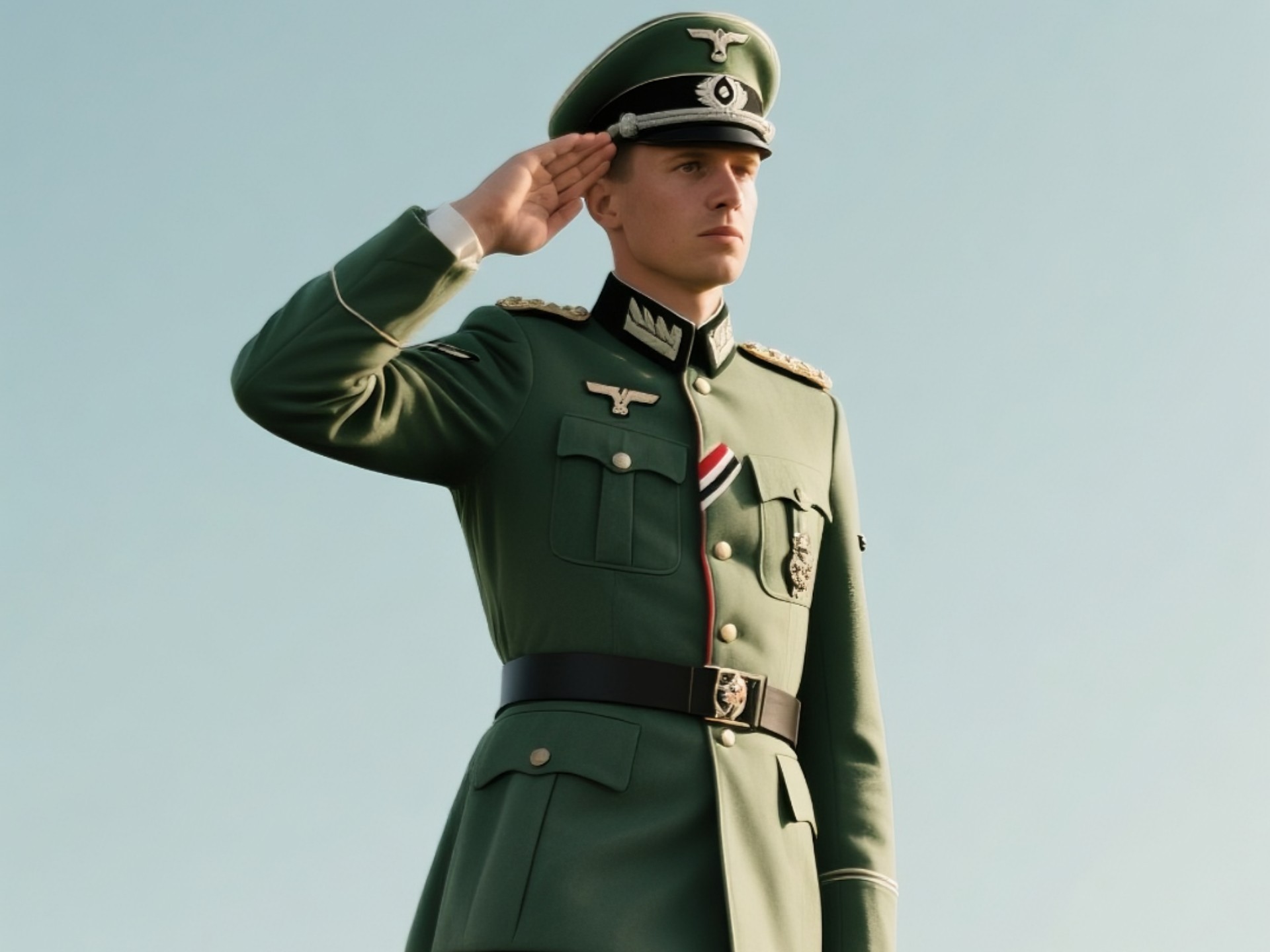 独自一人,穿马靴练习敬礼正步走的德军军官,被狙击