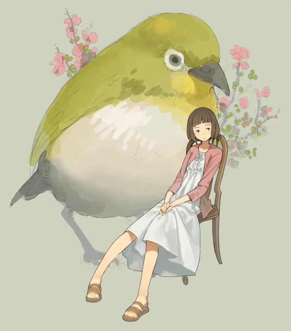 【板绘/插画过程】小鸟与小女孩画法以及其绘画上色过程