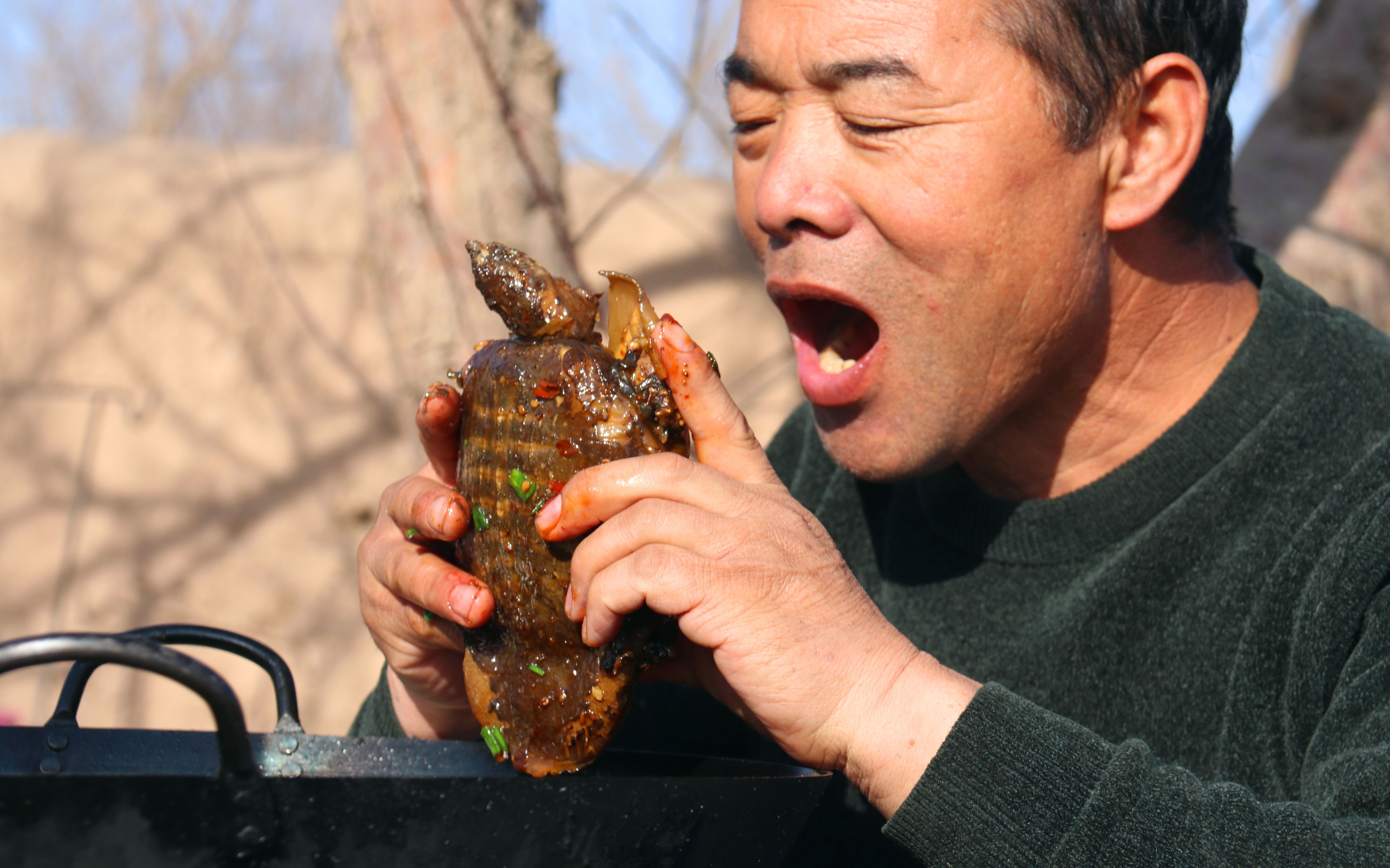 甲鱼这么吃才叫爽大叔拿起一整个直接啃最好吃的是裙边过瘾