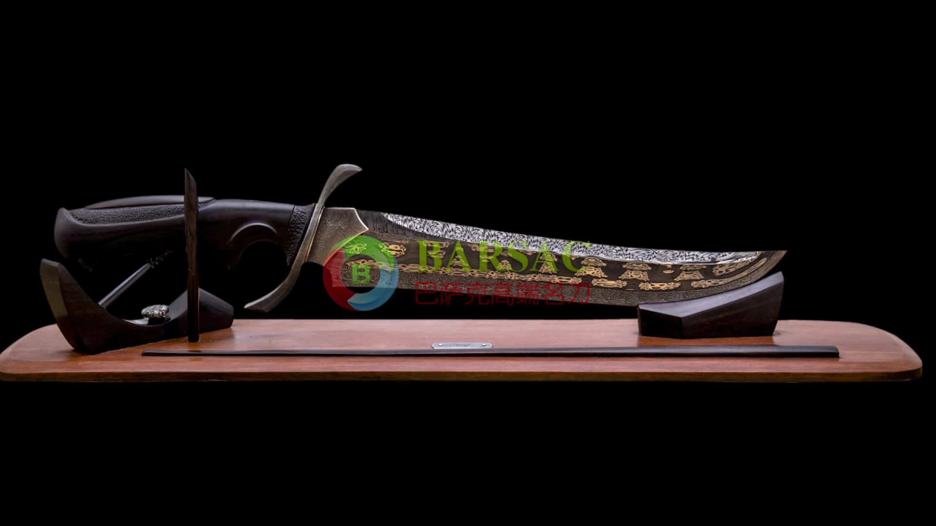 维京战船 手工拼图大马士革钢黑檀木柄精品收藏博伊猎刀_哔哩哔哩