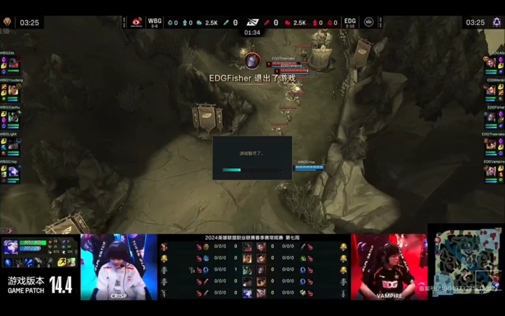 输给wbg 无缘季后赛,第一局开局半分钟 edg 的韩援选手 fisher 交闪现