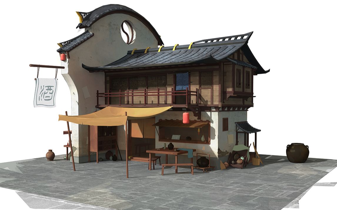 过程,家人们一起制作古风酒楼鸭~3dmax基础 3dmax软件 3dmax模型建模