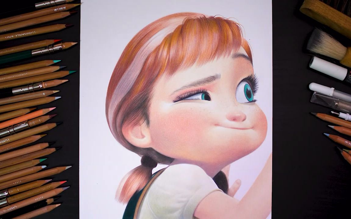 彩笔画作品,可爱小安娜的快速画法!
