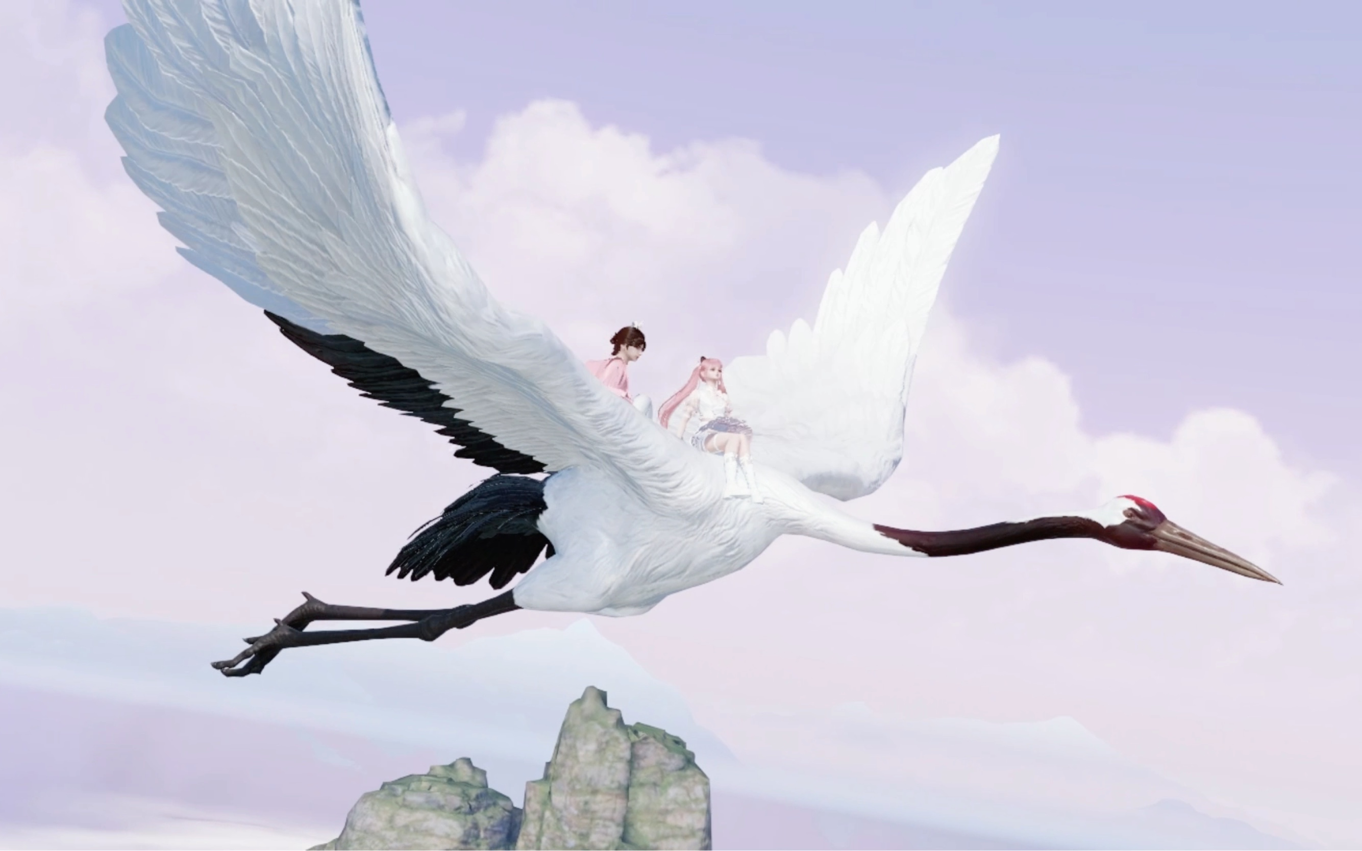 天刀手游 浅浅和同心一起骑个鹤吧