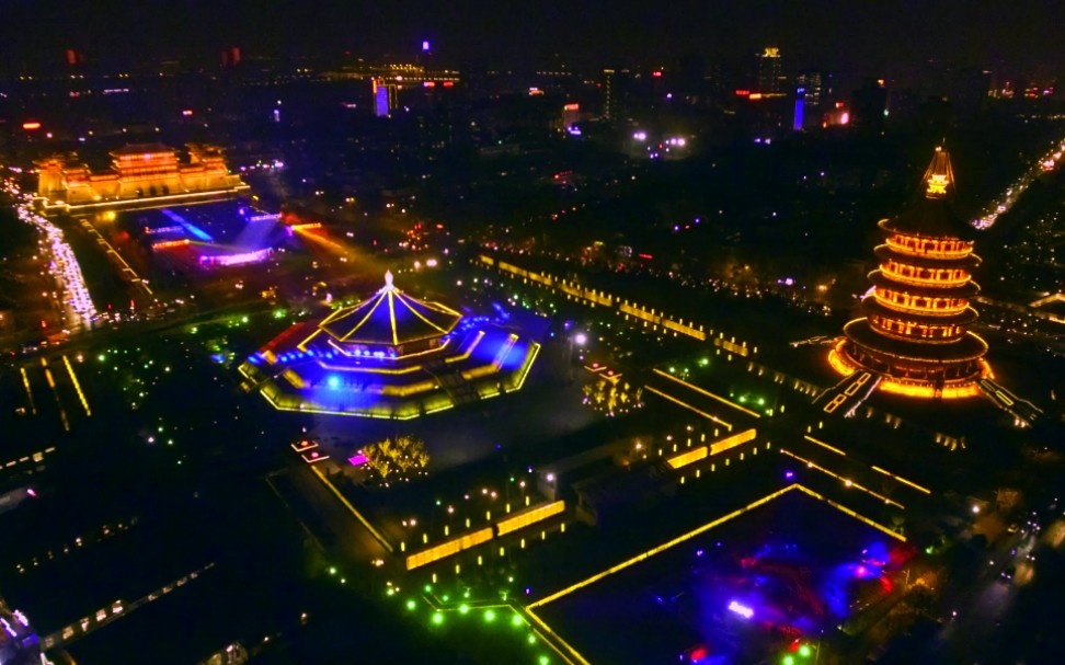 洛陽—隋唐洛陽城國家遺址公園夜景航拍