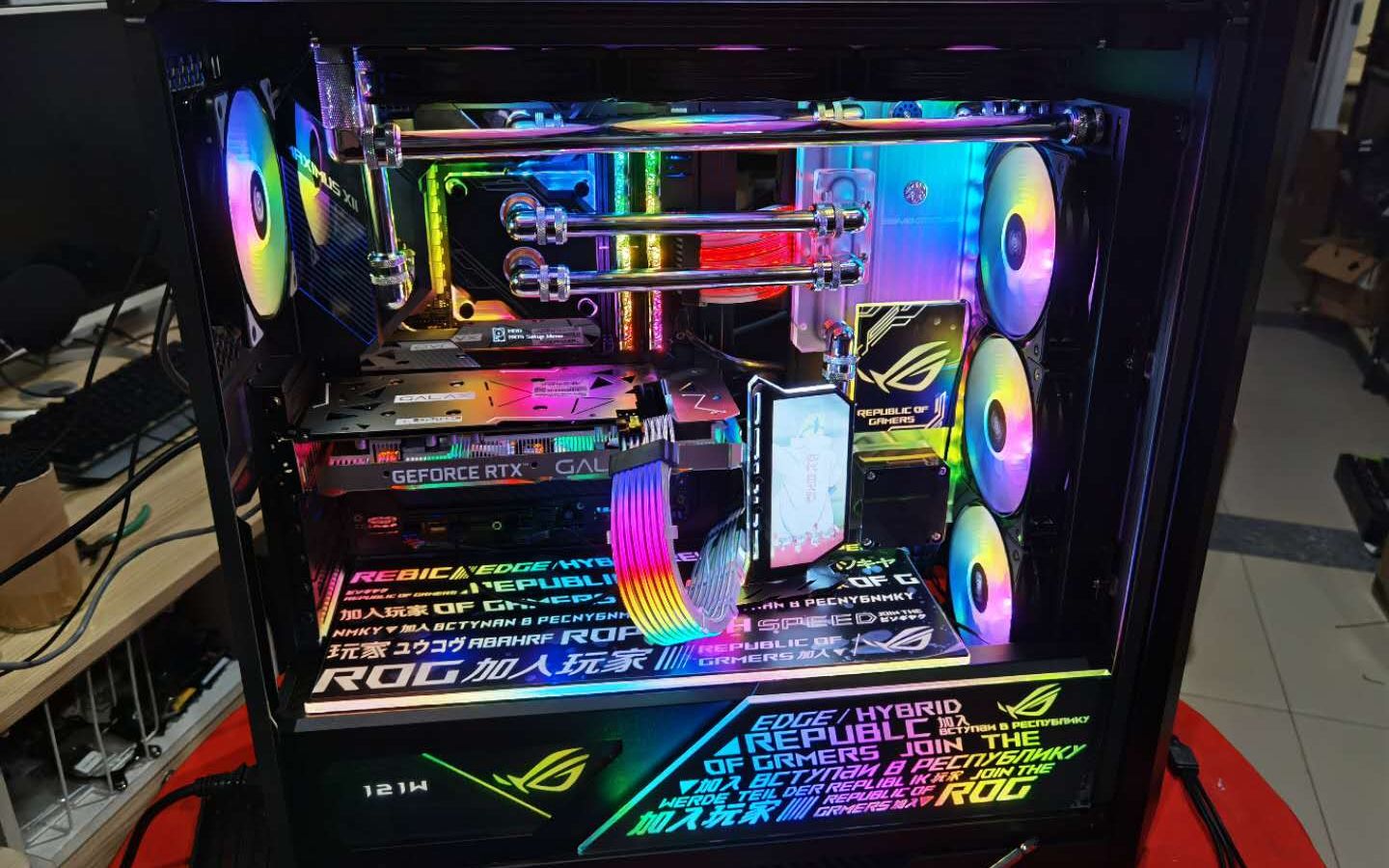 华硕rog全家桶分体水冷 m12f水冷混合主板装机成品效果