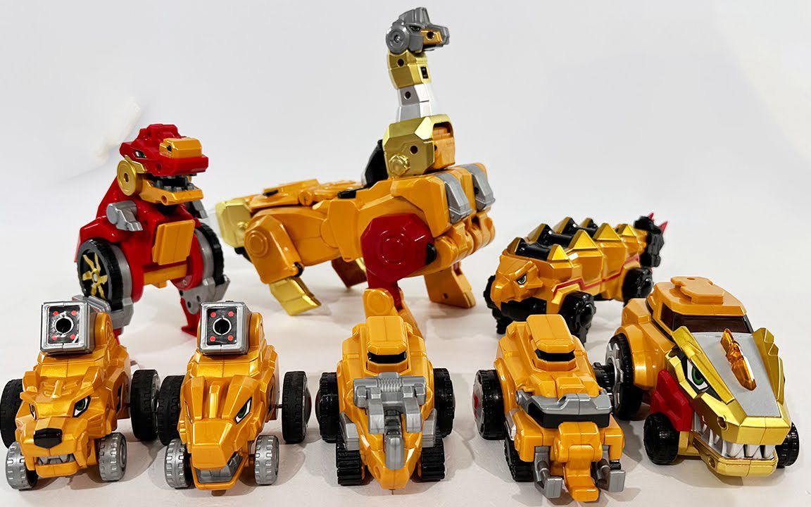 全新恐龙战队变形汽车机甲玩具开箱:8辆玩具车合体变身机器人