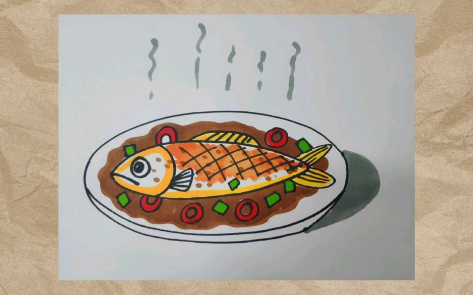 简笔画红烧鱼,简单美,认真画,一起享受画画的乐趣吧