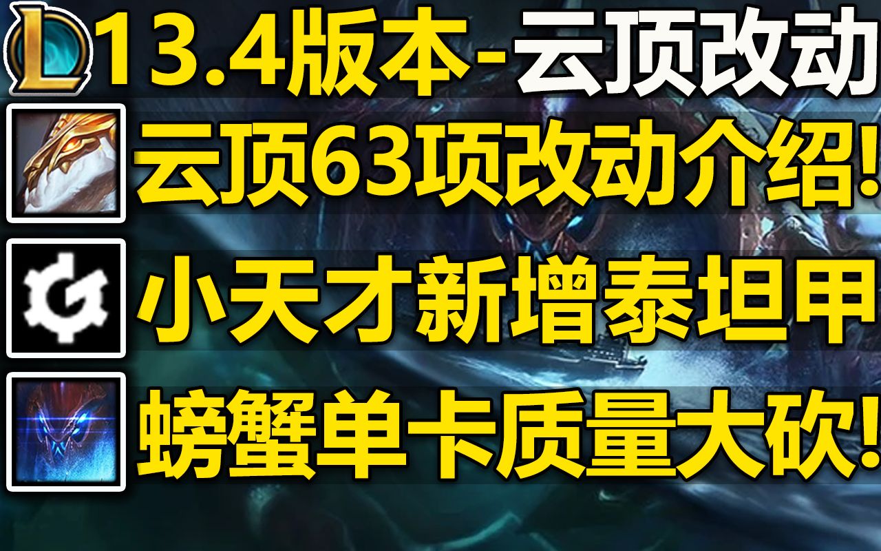 13.4版本云顶改动介绍:小天才获得新装备!厄加特大砍!卡莎攻速调整!龙王伤害加强!云顶13.4版本63项改动介绍!英雄联盟