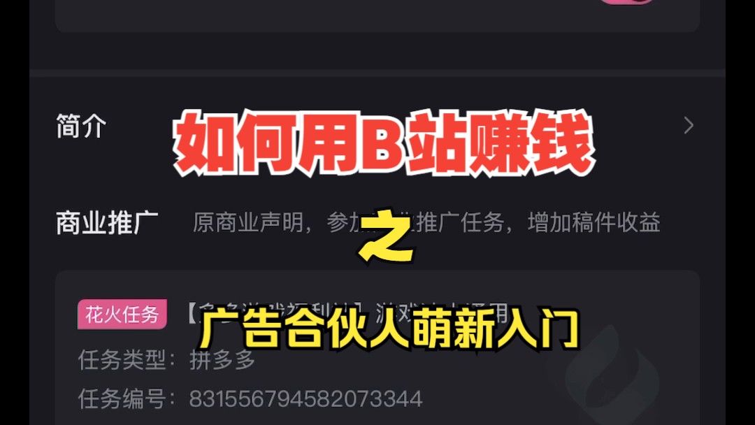 萌新的我 探索B站的广告合伙人任务 看看能不能 以玩养玩哔哩哔哩bilibili