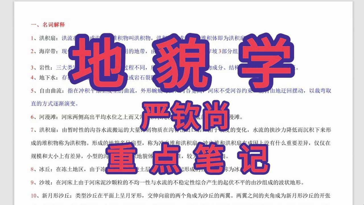 [图]大学《地貌学》 严钦尚考试必看！专业课复习：知识点+重点笔记+试题及答案！