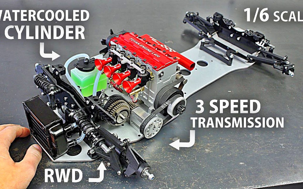 diy改装制作一台搭载四缸发动机16比例的rc遥控车发动机安装与传动