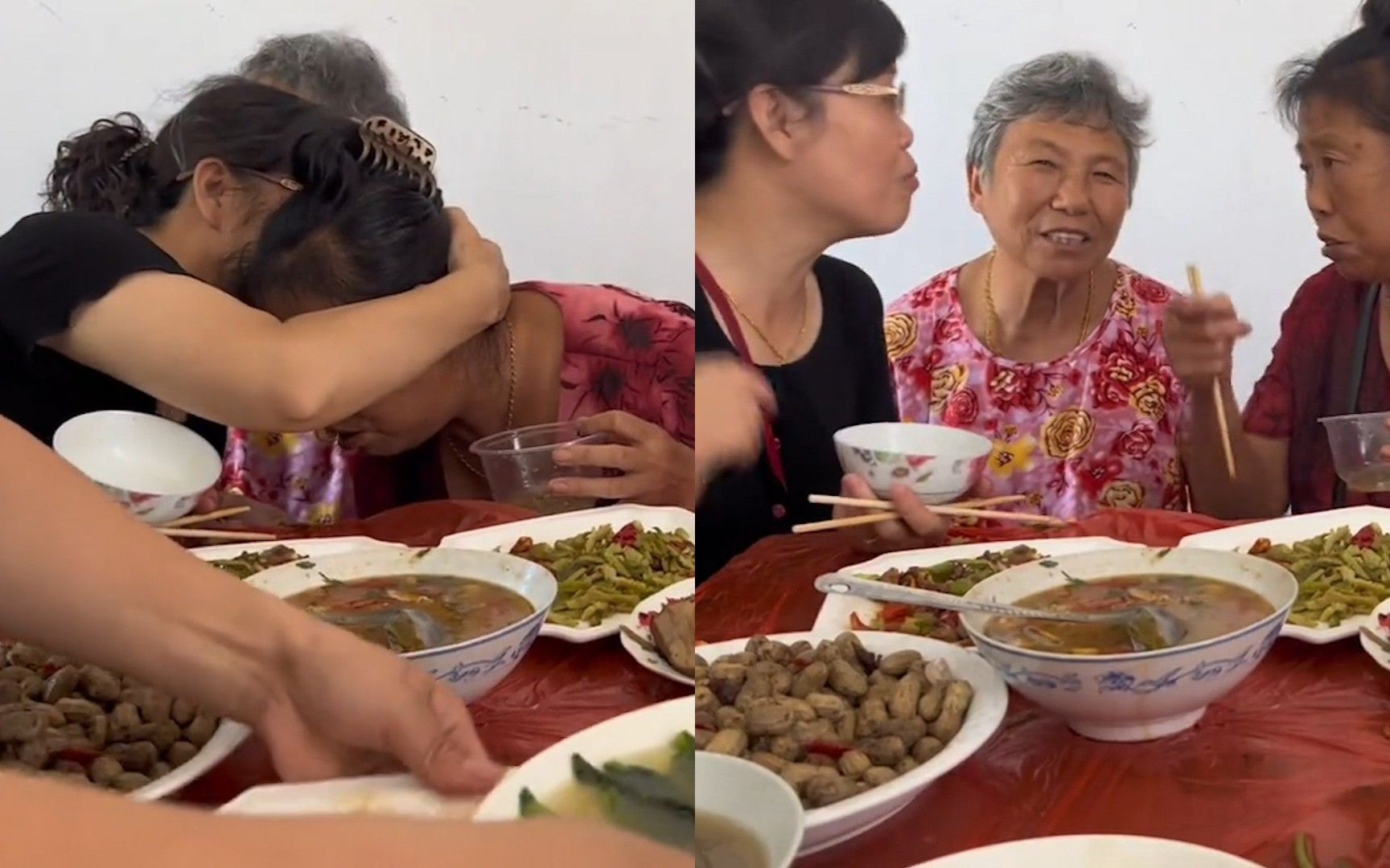 几个大妈饭桌上交头接耳,高效交流各自消息,网友:民间情报小组