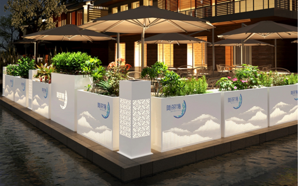 户外铁艺花箱发光灯箱组合售楼部外摆围栏花槽商业街隔断带灯花坛