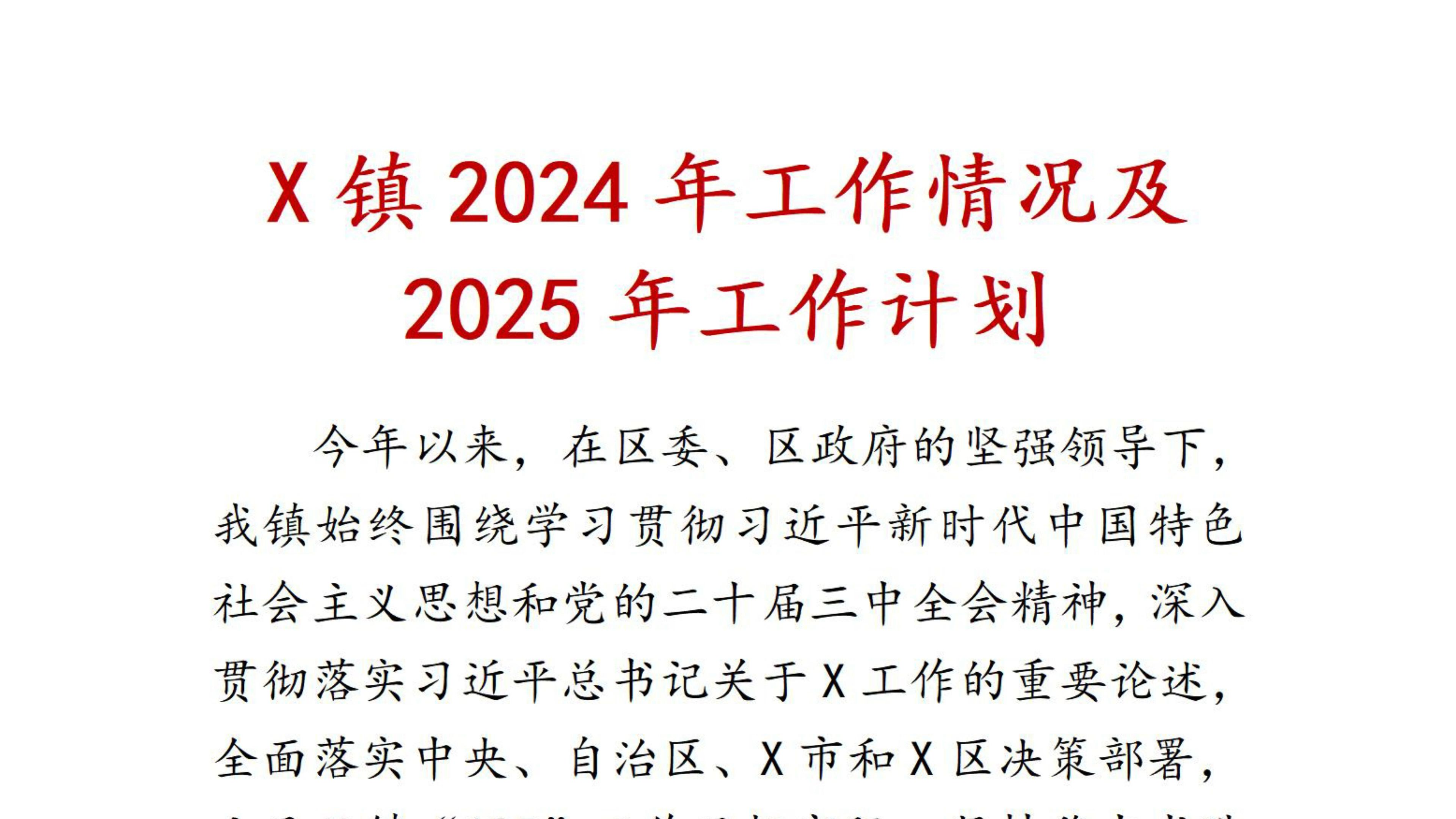 X镇2024年工作情况及2025年工作计划哔哩哔哩bilibili