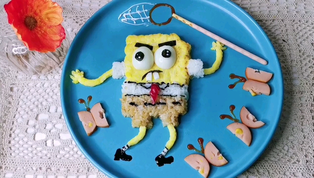 儿童趣味餐海绵宝宝米饭拼盘!