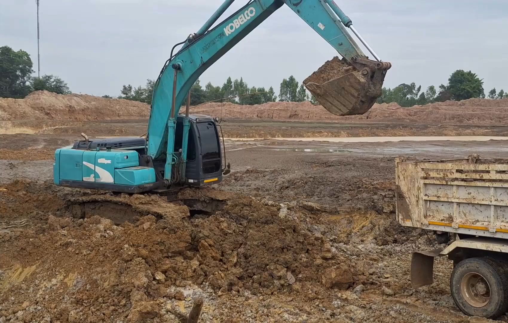 泰国神钢sk挖掘机装载自卸车