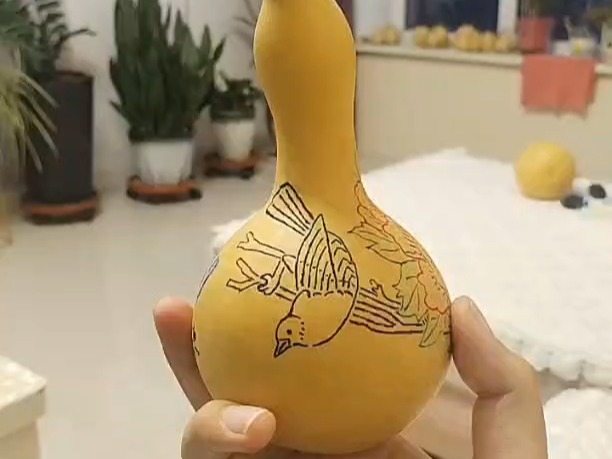 【绘画老菜b】葫芦雕刻画:花开富贵,五颜六色的花鸟画!