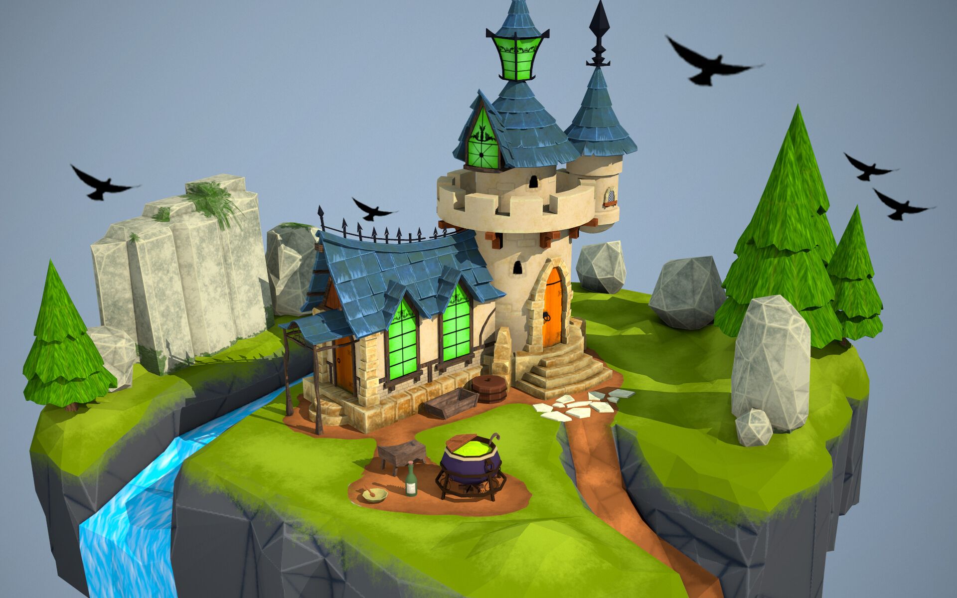 3dmax卡通场景建模过程,场景白模模型制作教程,基础建模教学.