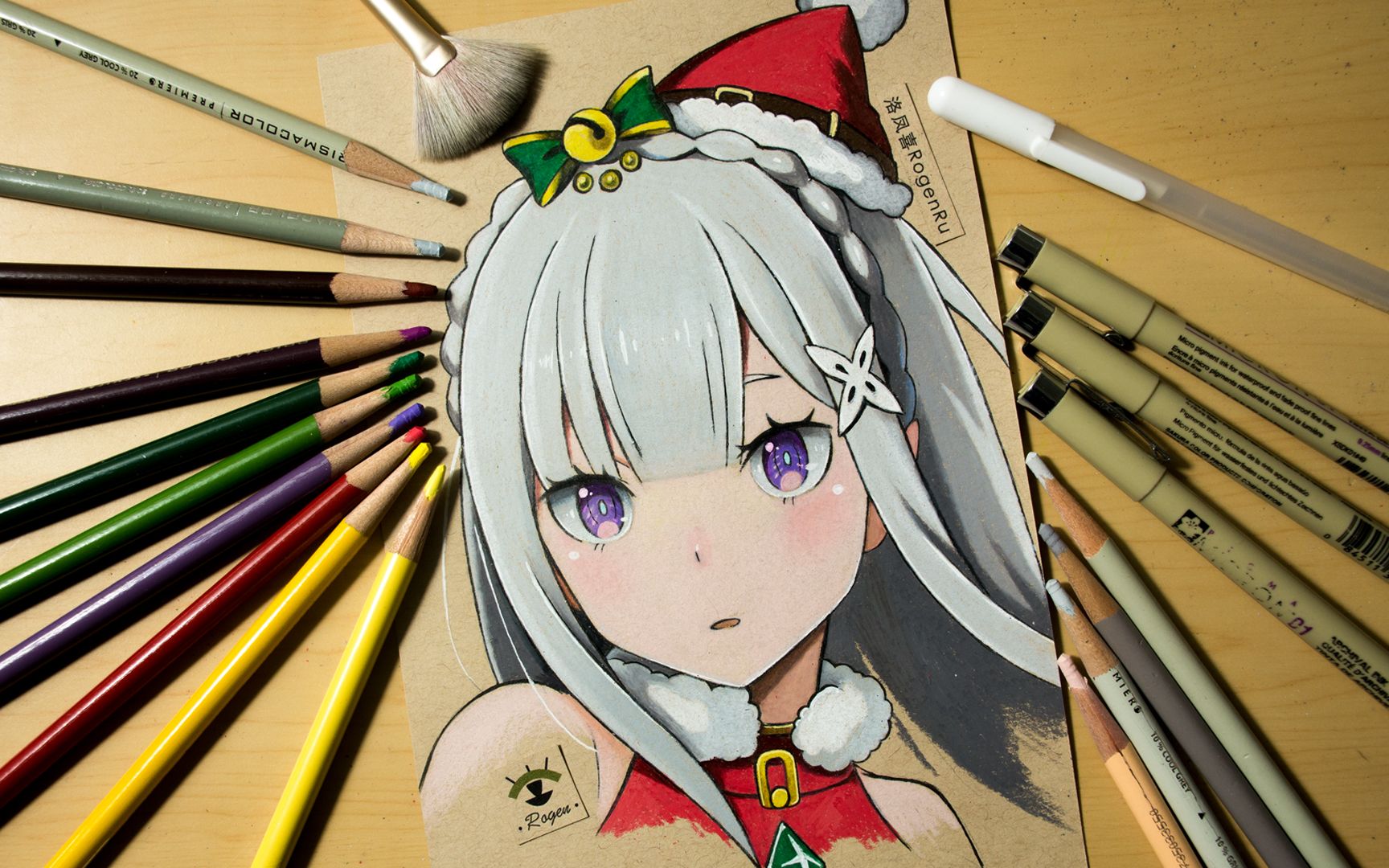 173b 油性彩铅手绘动漫人物头像,白发和银发yyds