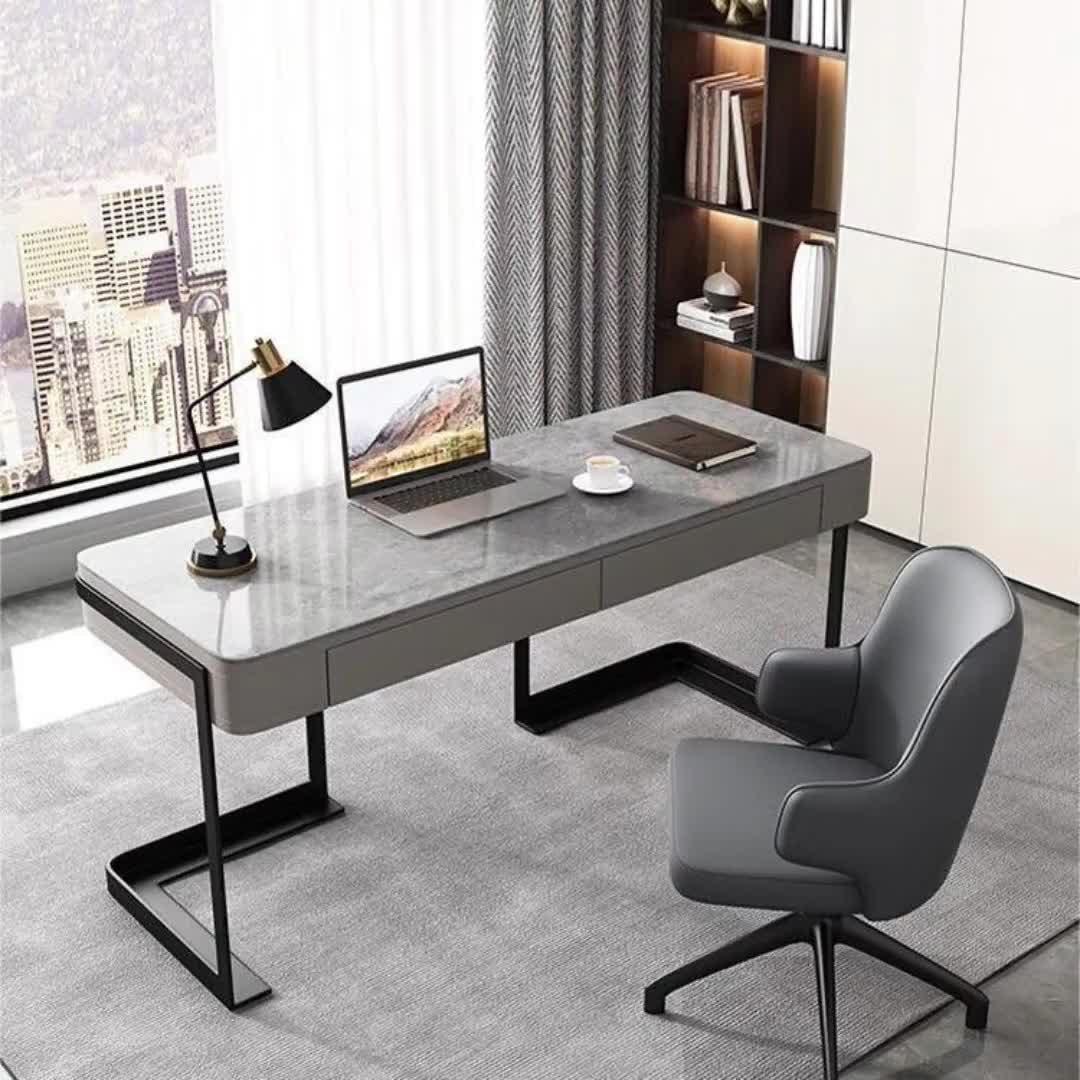 意式轻奢高端岩板书桌书椅家用现代简约小户型北欧办公写字电脑桌4285