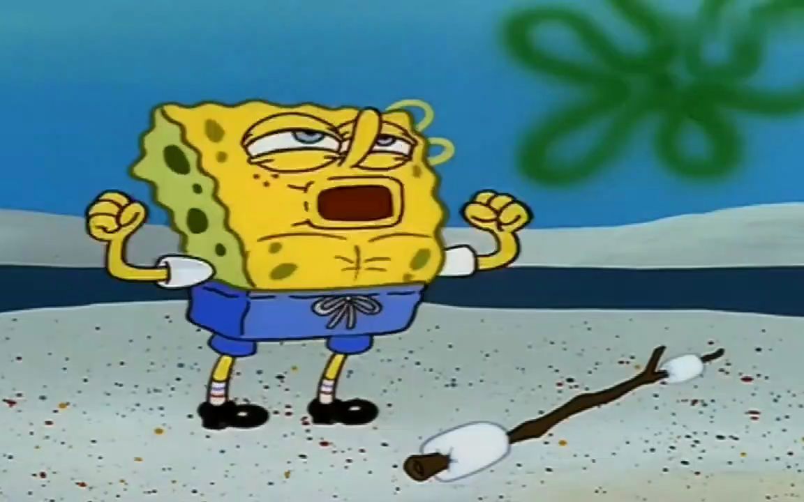 海绵宝宝去举重,别人举起哑铃,他却只能举树枝!