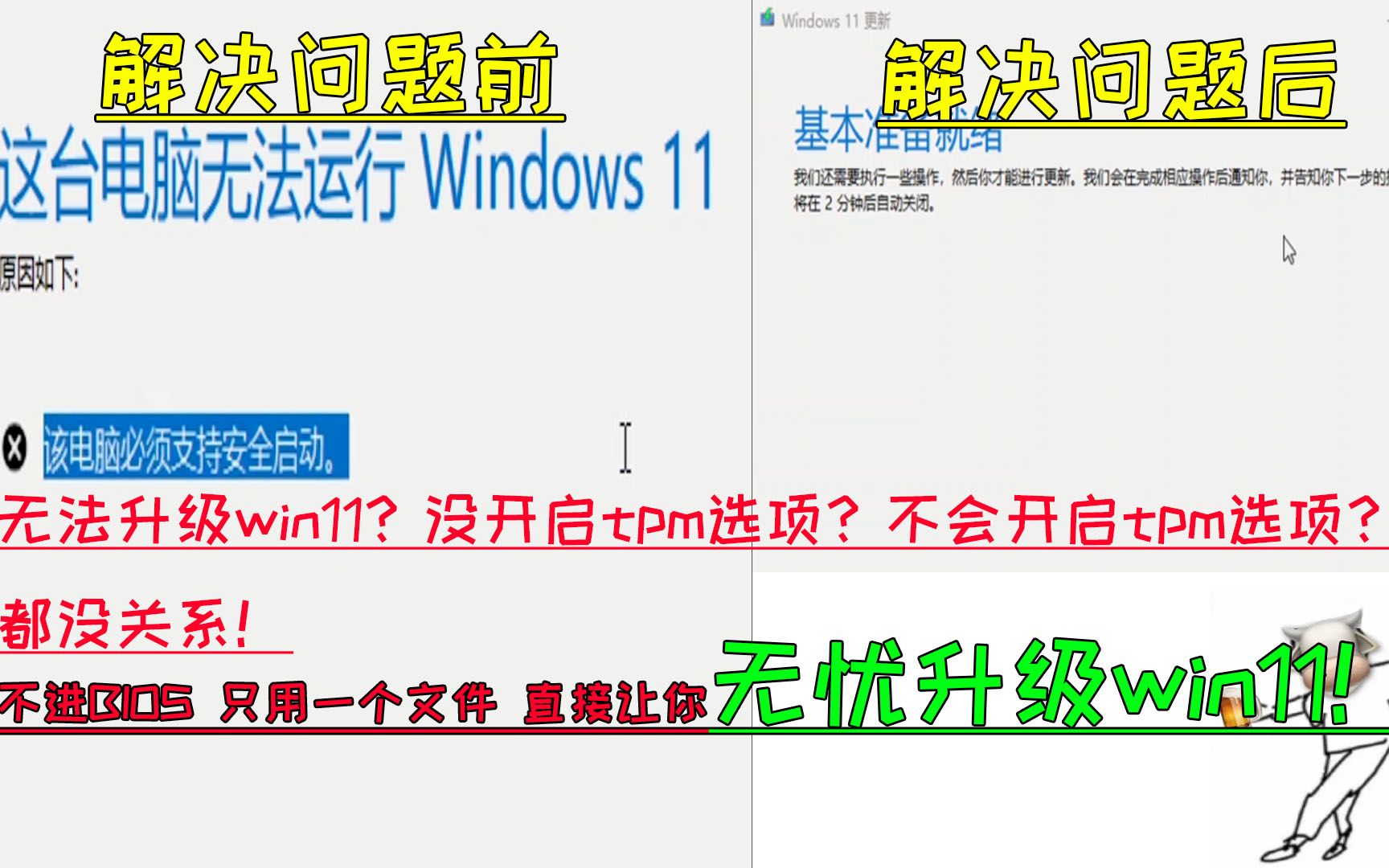 [图]电脑没开tpm升级不了win11？不用开tpm，只需一个文件，也能让你无忧升级win11！