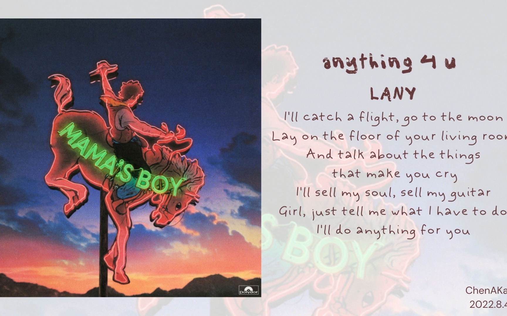 [图]日推歌单｜现生很苦，你是我的甜｜【anything 4 u-LANY】