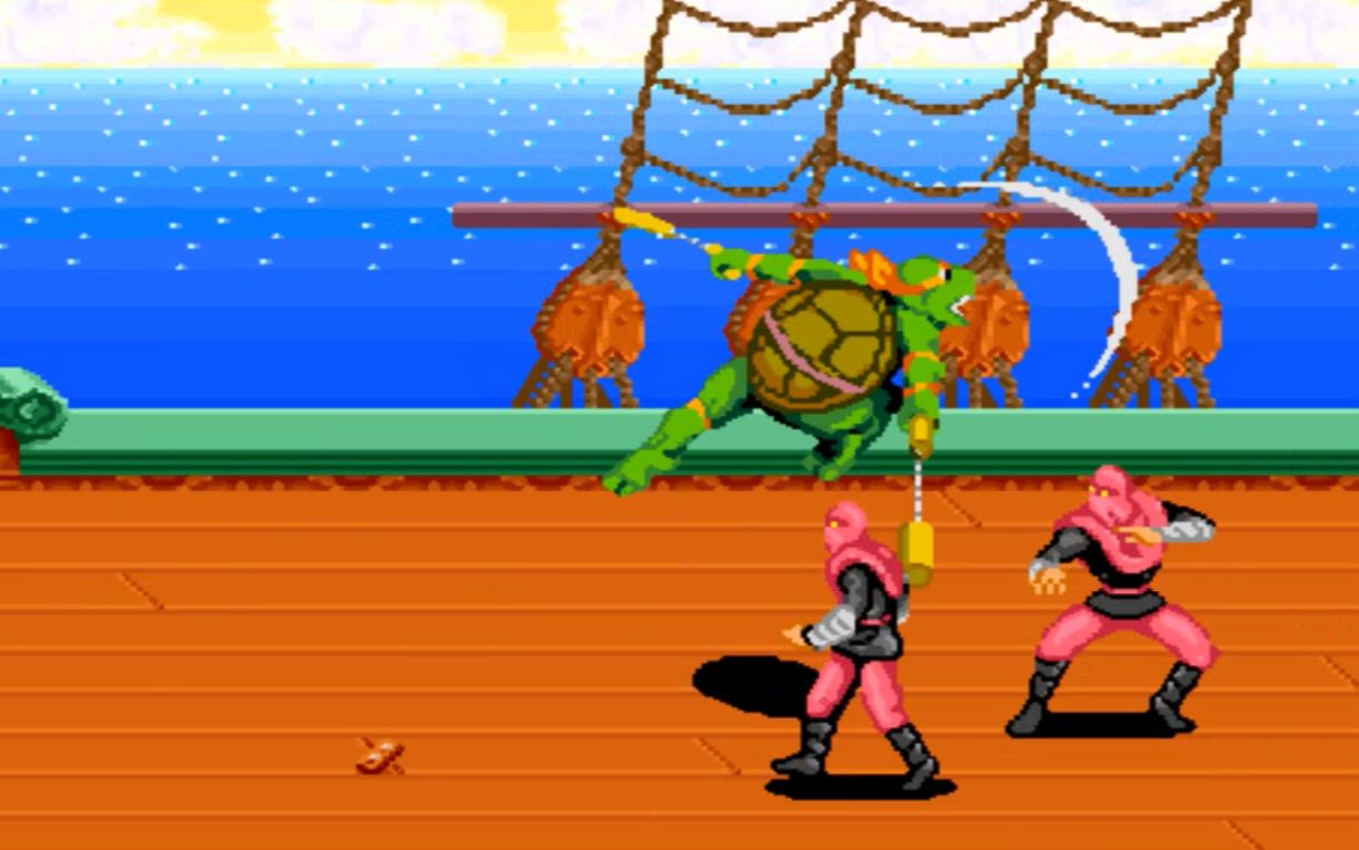 活动  sfc忍者神龟4,fc版本之后的游戏,靠近敌人,按前加攻击键,抛出