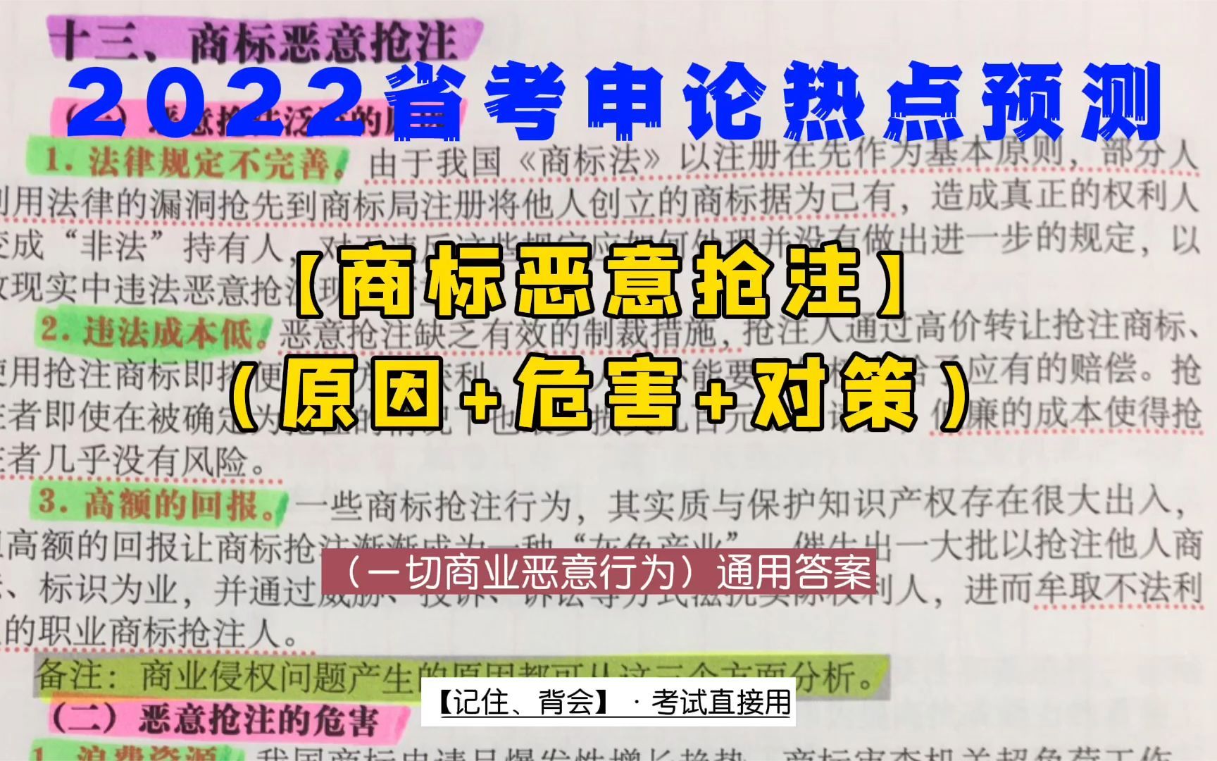 2022省考:【申论热点预测】“商标恶意抢注”(原因+危害+对策)一切商业恶意行为通用答案,背会直接用!哔哩哔哩bilibili