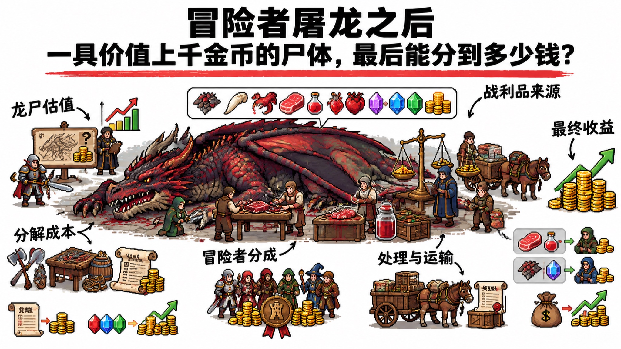 冒险者屠龙之后：一条价值上千金币的尸体，最后能分到多少钱？