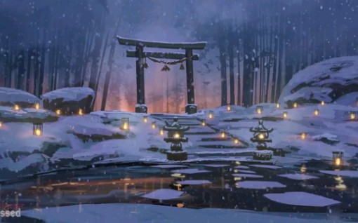 [图]和风白噪音|落雪|神社|燃灯|古风音乐