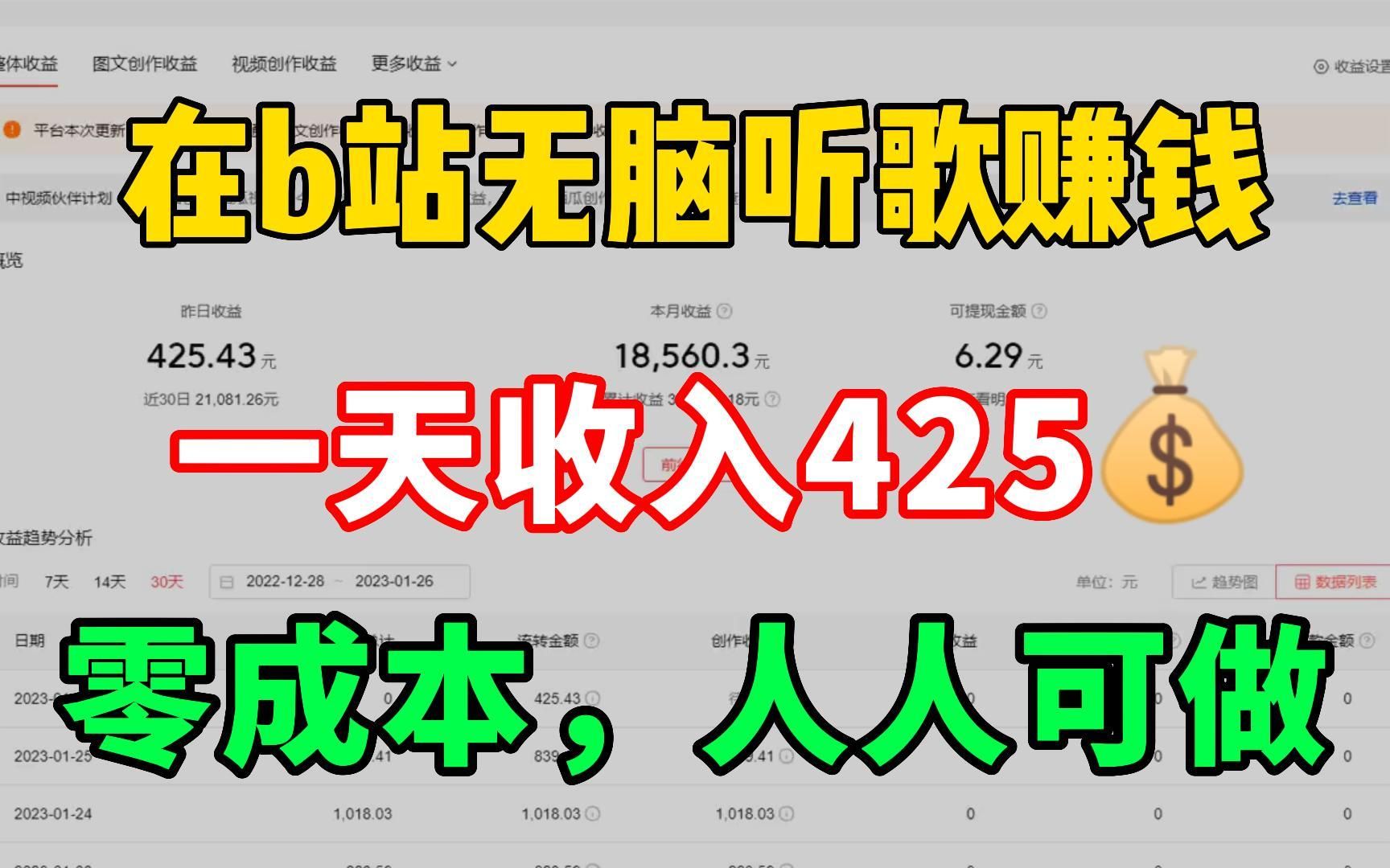 [图]坚持B站听歌，一天收入425左右，方法简单人人可做，分享我的经验和详细操作方法！