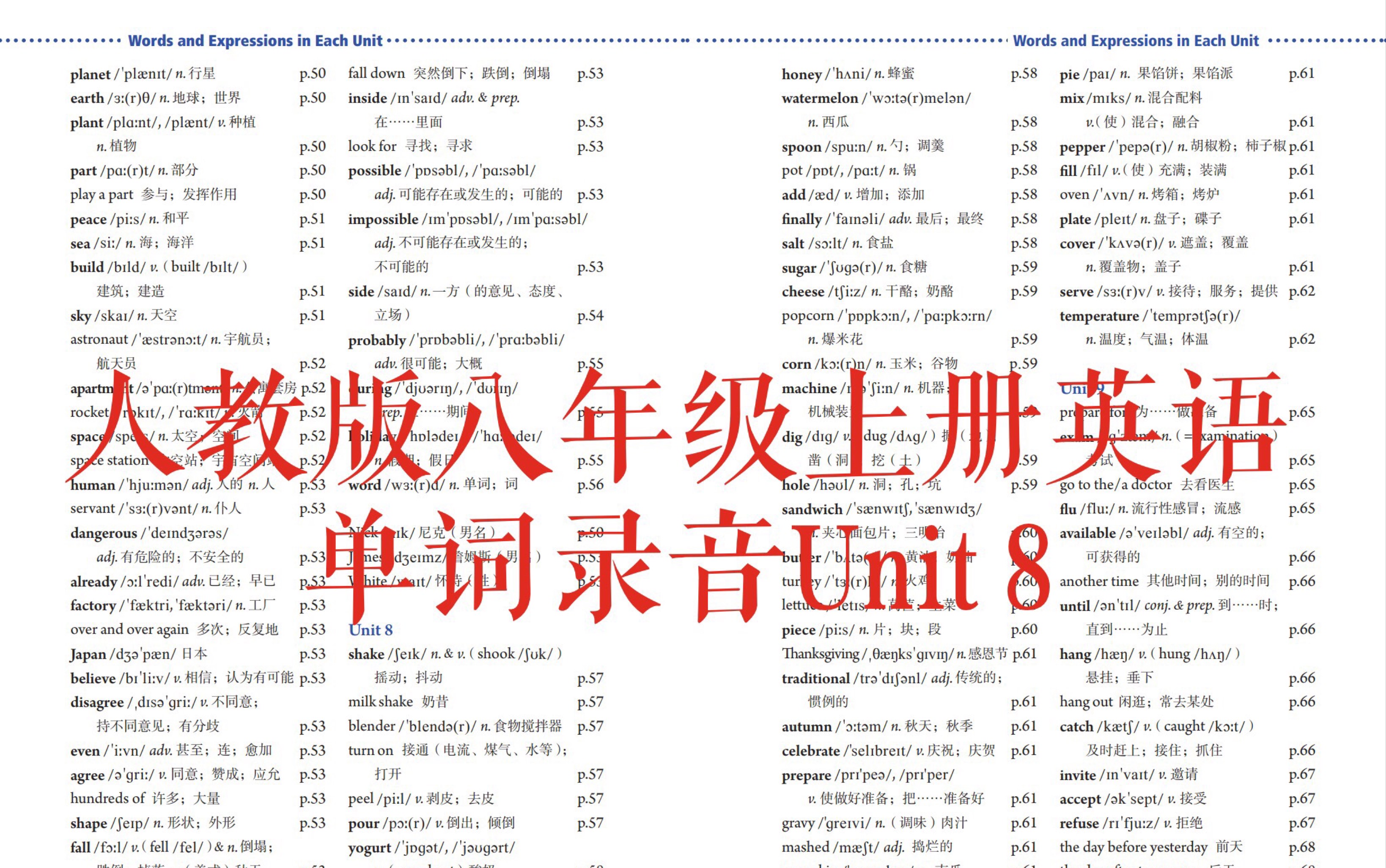 [图]人教版八年级英语上册单词录音Unit8