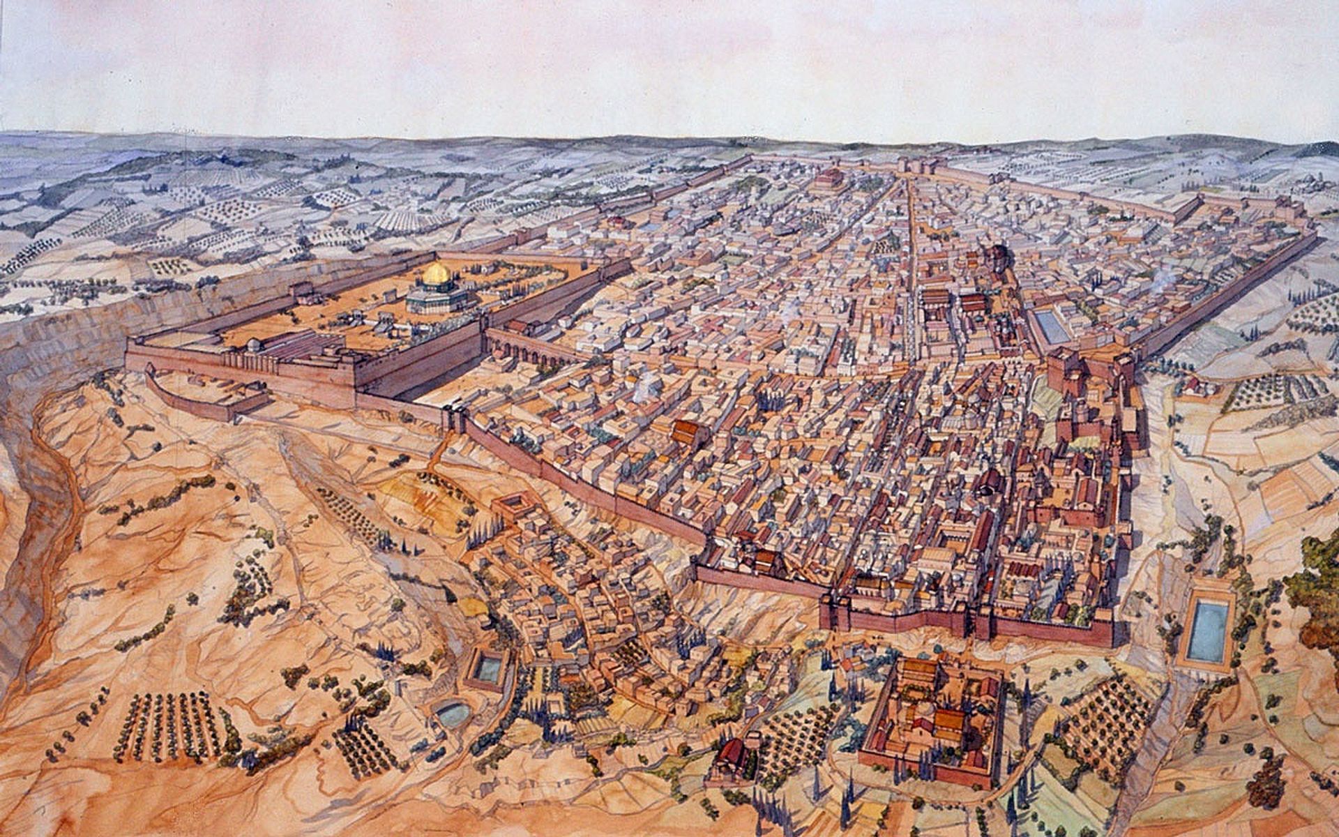 鸟瞰古文明空中视角下的世界古城复原