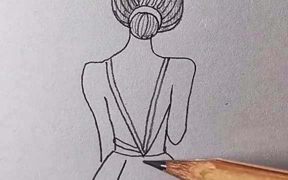 爱上简笔画看星星月亮的女孩背影