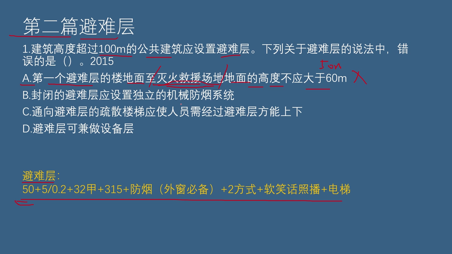 一級註冊消防歷年真題避難層考點總結為一句話15年和16年考題