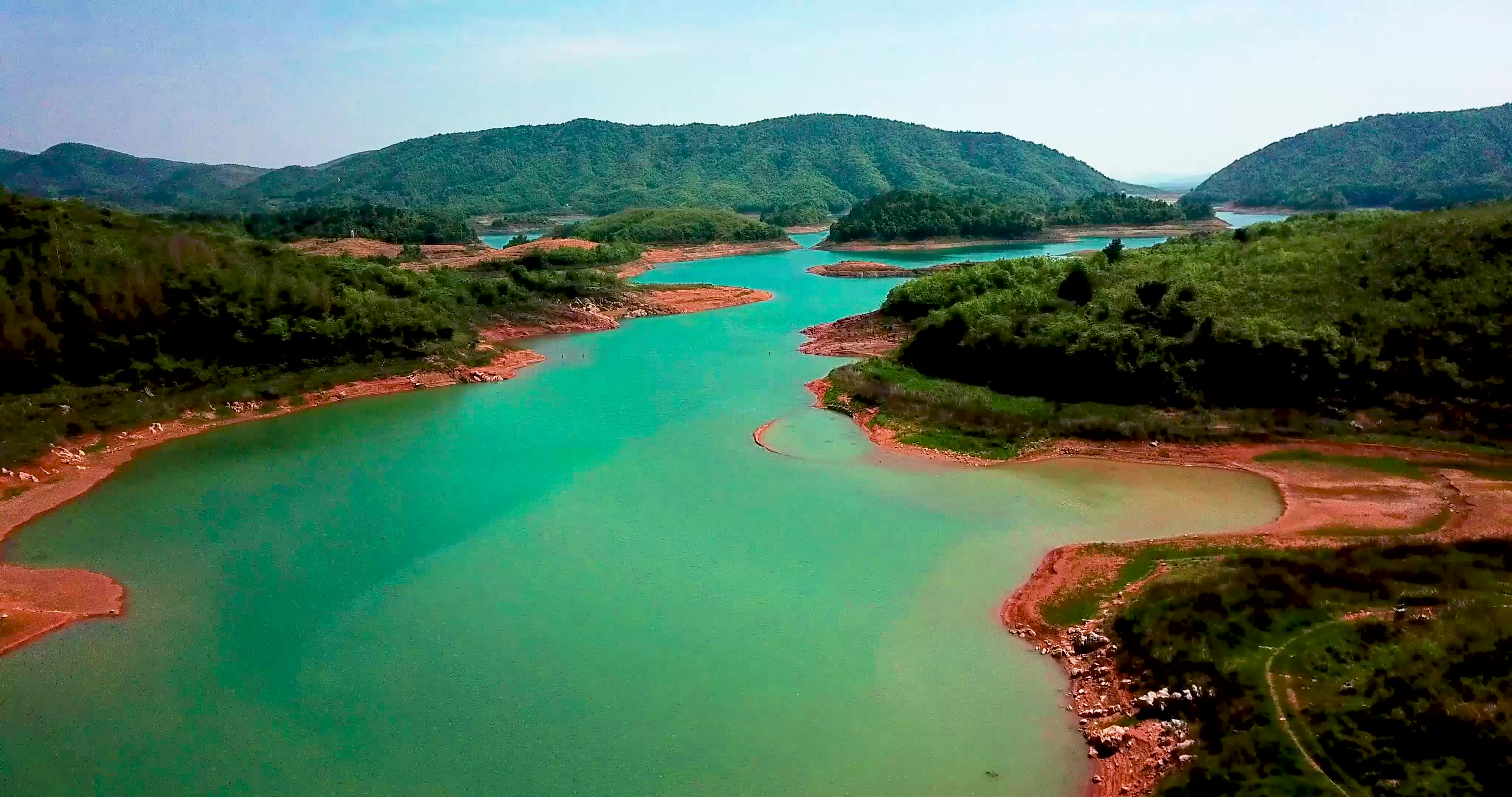 航拍湖南澧县山门水库俗称百岛湖但是只有99座岛