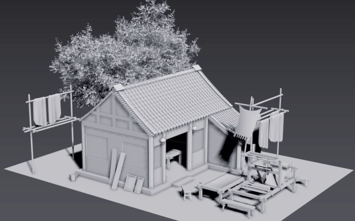 【3dmax场景建模】从零开始教你,制作游戏场景四合院房子模型.